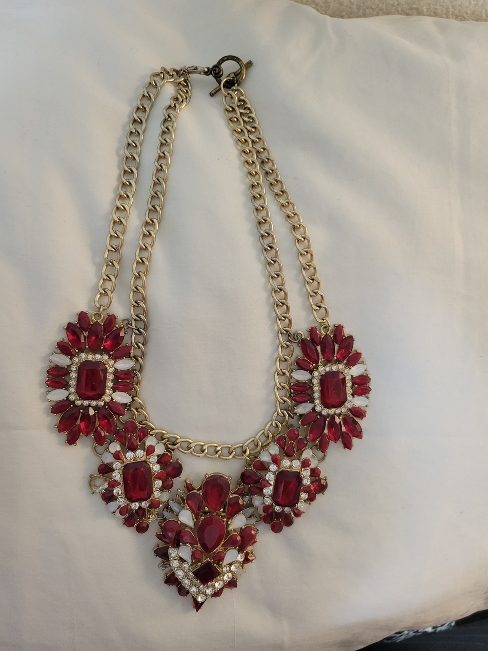 Gold Chain Statement Necklace with Red Gemstones